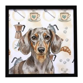 Dapple Dachshund Coffee Bar Framed Metal Print Bathroom, Kitchen, Office, Home Decor Wall Art Ready to Hang, Square, 8X8