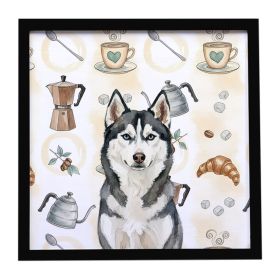Siberian Husky Coffee Bar Framed Metal Print Bathroom, Kitchen, Office, Home Decor Wall Art Ready to Hang, Square, 8X8